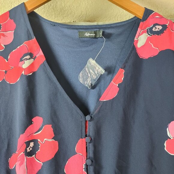 Reitmans Women XL Navy Floral Dress DolmanSleeve CinchedWaist Lined Garden Party - Picture 9 of 11
